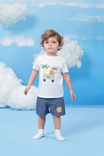 Embroidery Detailed Baby Boy Shorts Blue