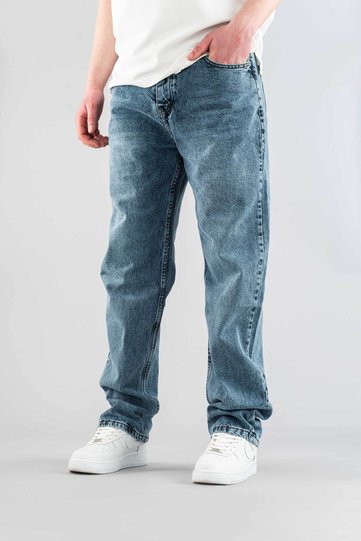 Men's Blue Baggy Fit Wide Fit Regular Waist Wide Leg Jean Loose Trousers