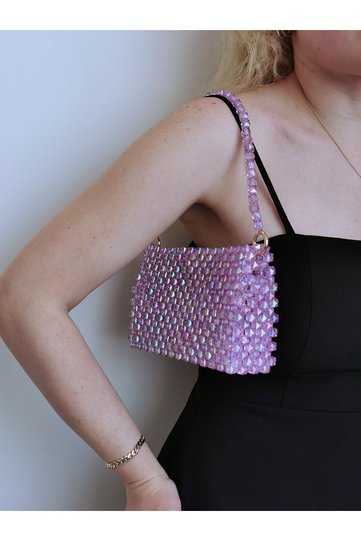 Lila Crystal Bead Bag - Evening Dress Bag - Event Bag - Shoulder Bag - Bead Bag