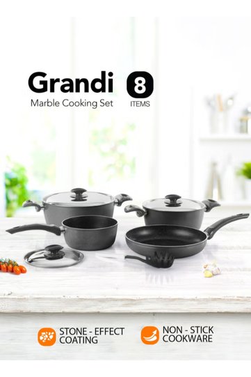 8-Piece Non-Stick Cookware Set Aluminum Pots And Pans Stainless Steel Lids grey 22-26+26+18cm