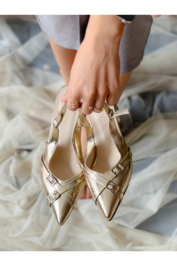 5 cm Heel Sandals with Own Gold Metal Buckle