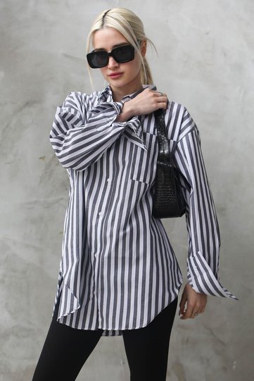 Anthracite Striped Oversize Women's Shirt Mg1688