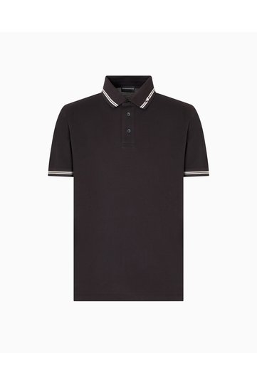 Men's Polo Neck Short Sleeve Buttoned Neck and Cufflinks Stripe Detail Black1 Polo Neck T-Shirt Em00085