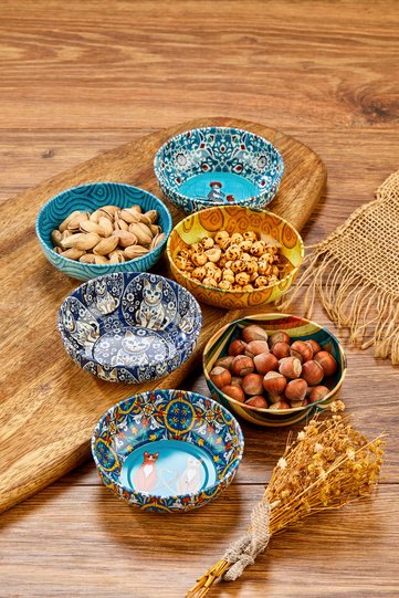 Set of 6 Cady Thin Metal Sauce Dish and Snack Bowl Cat Patterned Bowl Pet Food Bowl Set Decorative Serving Bowls Set