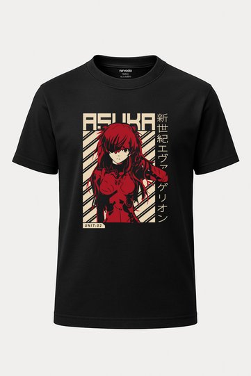 Asuka Evangelion Printed Loose Fit Crew Neck Unisex T-Shirt Black