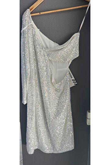 Glitter One Sleeve Low Cut Dress