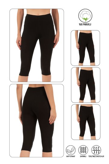 Özkan 0458 3-Pack Women's 95% Cotton Lycra Single Jersey Fabric Flexible Comfortable Soft Below Knee Capri Leggings