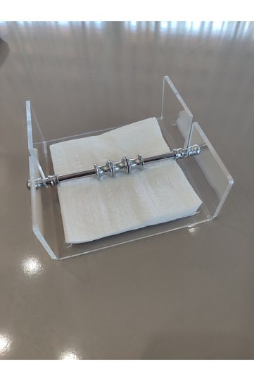 Transparent Plexi Serving Napkin Holder with Silver Brass Plated Accessories