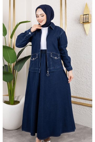 WOMEN 2-PIECE SET DENIM JACKET AND ELASTIC WAIST SKIRT