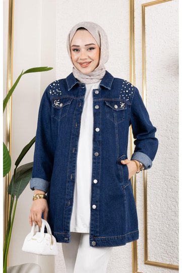 WOMEN'S BEADED EMBROIDERED DENIM JACKET