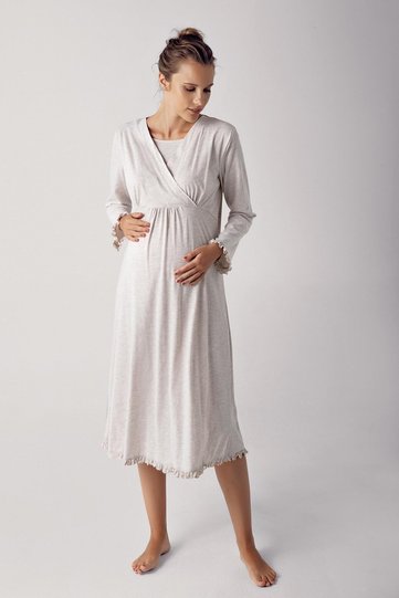 Women's Long Sleeve Stretchy Cotton Fabric Maternity Nightgown 13112