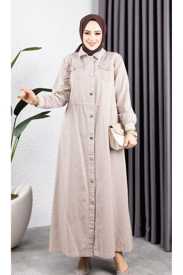 WOMEN'S BUTTONED COTTON GABARDINE COAT