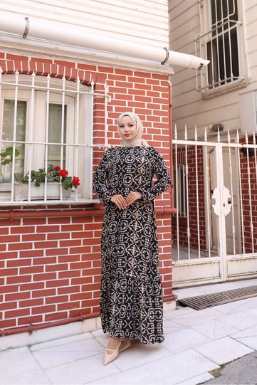 تنورة مجمعة فستان منقوش بالفيسكوز