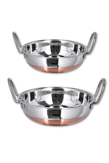 2 Set Stainless Steel Copper Bottom Deep frying Kadai 1 x 21cm, 1 x 23cm