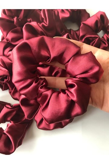 Kına Engagement Wedding - Elastic Simit Burgundy Satin 15-Piece Scrunchie Buckle Set Bridesmaid Gift Kına Buckle