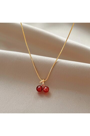 cherry necklace Little Wine Red Cherry Pendant Necklaces Women Fashion Personality Fruit Golden Chai