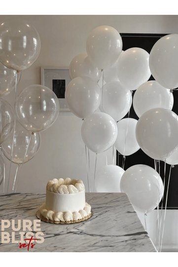 20-Pack Pure Bliss Balloons Set – 12 Pastel White & 8 Clear Balloons, 11-12 Inch Indoor Party Decor