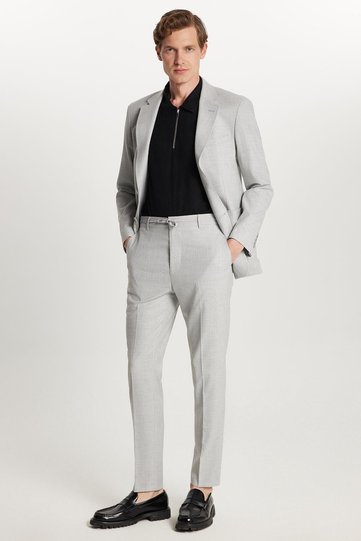 Men's Regular Fit Gray Flexible Lycra Fabric Mono Collar Bag Pocket Suit