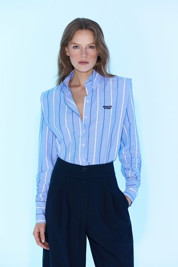 SS6060 Padded Shoulders Striped Shirt