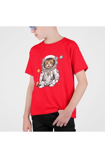 100% Cotton Children's -Astronaut Cat2 - Transfer Printed Round Neck Short Sleeve T-Shirt