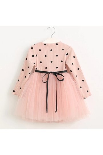 Linda Baby Girl Child Princess Fluffy Tutu Dress Polka Dot Long Sleeve Flexible Lycra Salmon