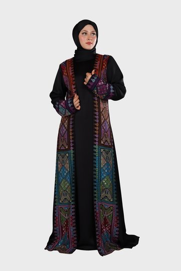 Luxury Palestine Set - Special Design Embroidered Ferace Set - Abaya, Dress and Shawl Set