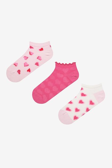 Heart Frill 3-Piece Pink Multicolored Booties Socks