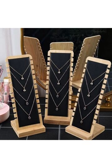 3-Piece Decorative Wooden Fabric Covered Jewelry Stand Necklace Bracelet Earring Accessory Organizer Women's Gift