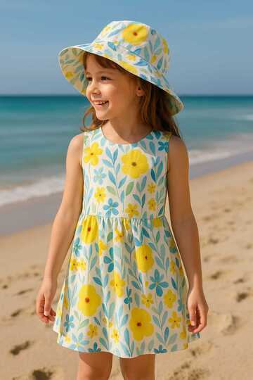 Girl's Summer Dress and Hat Set - Set of 2 (4-12 Years