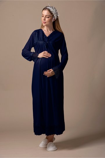 Effortt Navy Blue Lace Maternity Nightie