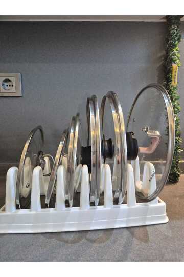 6 Compartment Pot Lid Organizer-Durable and Practical Kitchen Organizer 34X 11 cm White