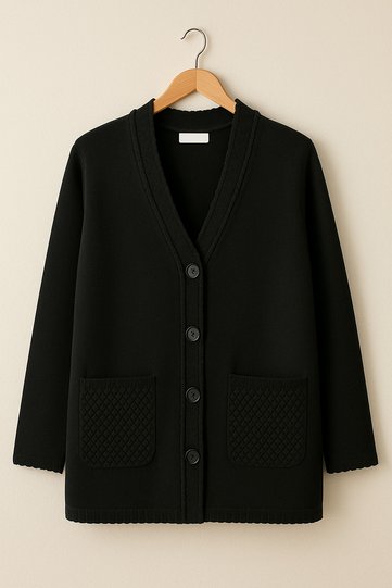 Black Buttoned Pocket Thick Knitwear Cardigan