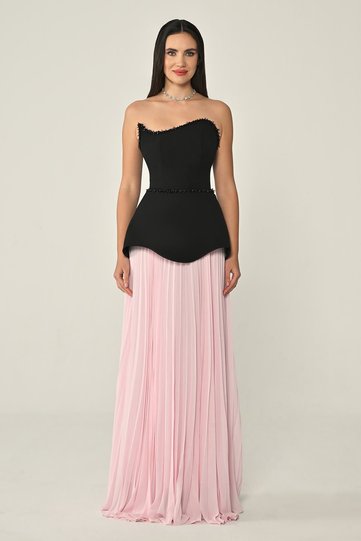 Strapless Top, Crepe Skirt, Chiffon Long Evening Dress Alfa Beta