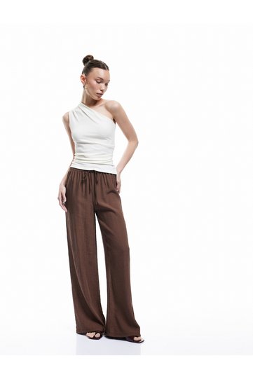 Wrapped Straight Leg Trousers with Elastic Waist