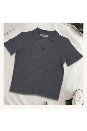 Women's Polo Neck Ribbed Camisole Short Sleeve T-Shirt