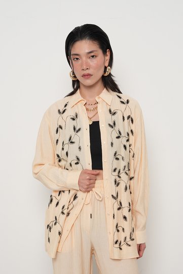 Women's Stone Embroidered Oversize Cut Shirt