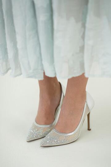Mira Heeled Mesh Evening Dress Shoes Silver
