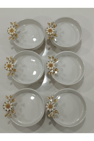 Set of 6 White Olive Detailed Porcelain with Feet 13.5 cm