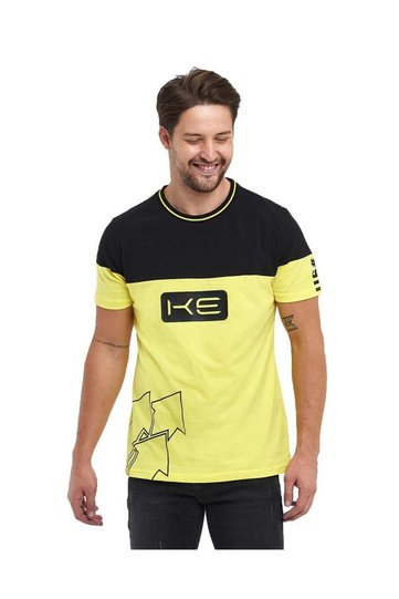 Black Yellow Color Printed Men's Short Sleeve Crew Neck T-shirt