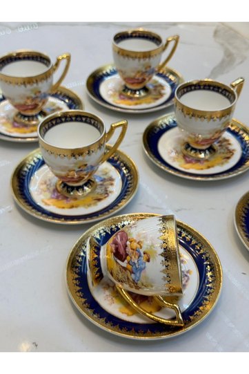 Esterhomedecor 6-Person Porcelain Coffee Cup Set Fragonard Marquise Cup Set