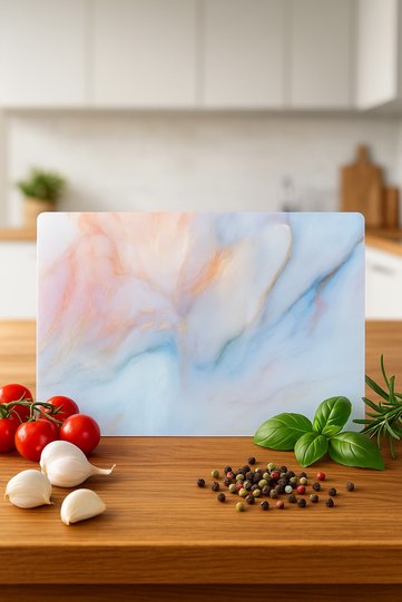 Glass Cutting Board, Cutting Board with Oval Edges, Antibacterial, Presentation Board Pink