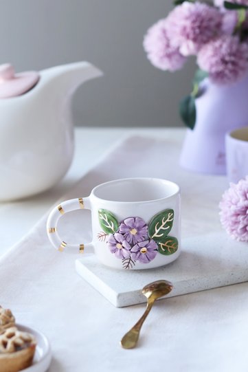 Handmade Flower Figured 24K Gold Decorated Ceramic Mug 200ml