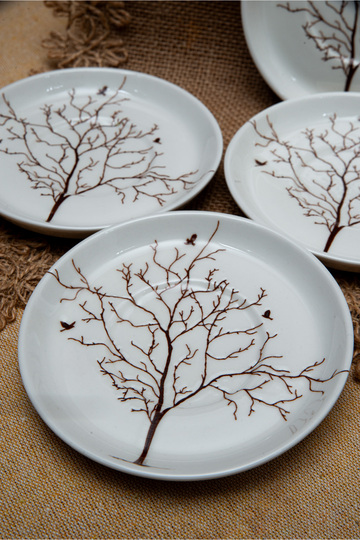 Tree of Life 6 Pieces 12 cm Porcelain Tea Plate Off-White