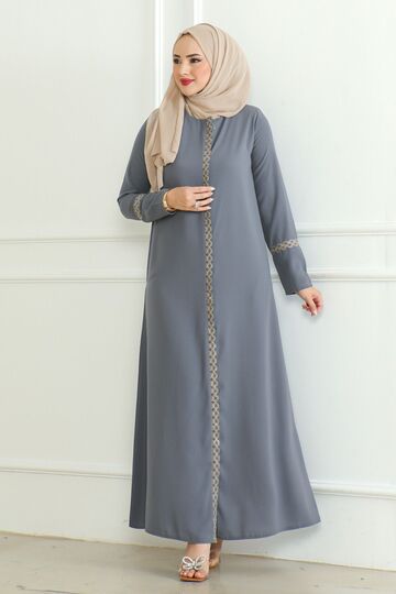 Embroidered Zippered Ferace Crepe Fabric Ferace