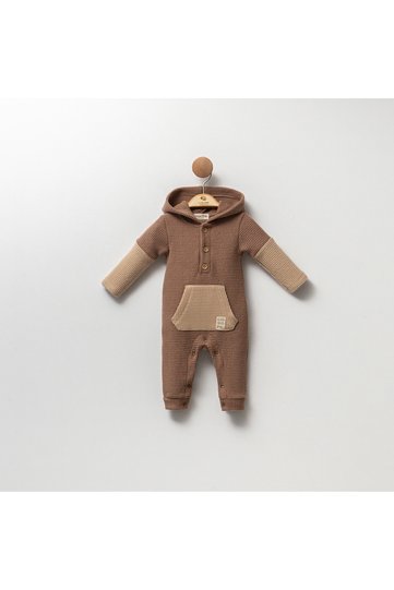 Soft Textured Embossed Patterned Hooded Baby Boy Jumpsuit