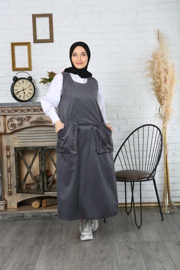 Double Pocket Salopette Velvet Dress