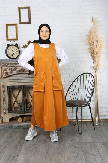 Double Pocket Salopette Velvet Dress