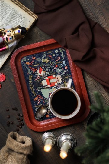 صينية معدنية منقوشة من Tales Nutcracker - صينية قهوة الشاي - صينية العرض 23 سم × 31 سم Ee161-v1