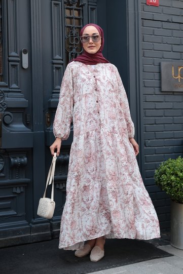Women's Pastoral Pattern Dress Burgundy