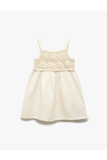 Scalloped Dress with Strap Square Neck